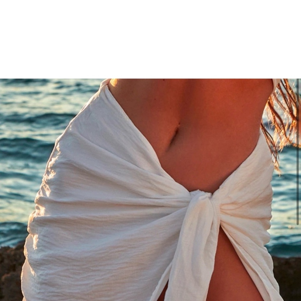 White Linen Look Wrap Mini Skirt